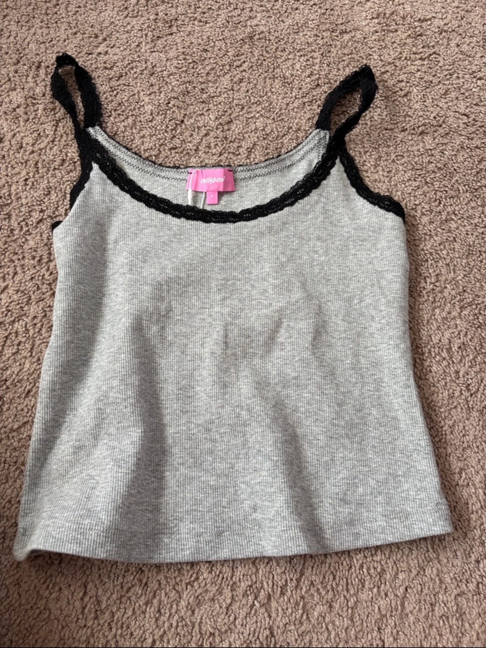Edikted Grey Ribbed Tank with black lace (NEW WITH TAGS)
